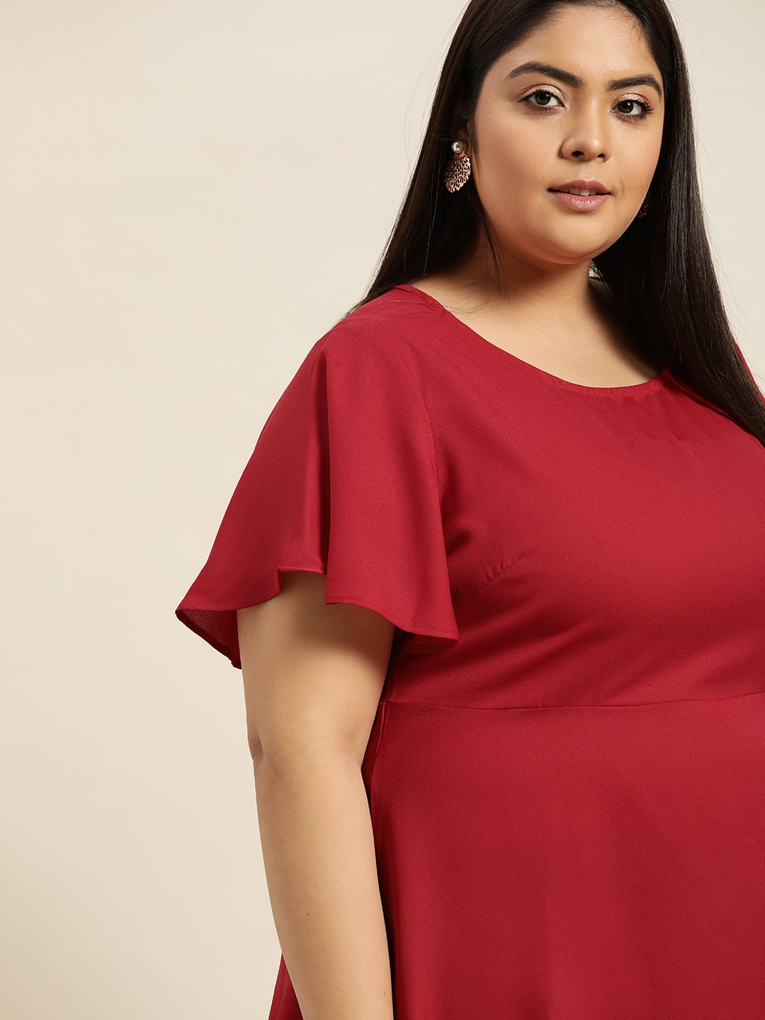 

Sztori Plus Size Maroon Solid A-Line Top