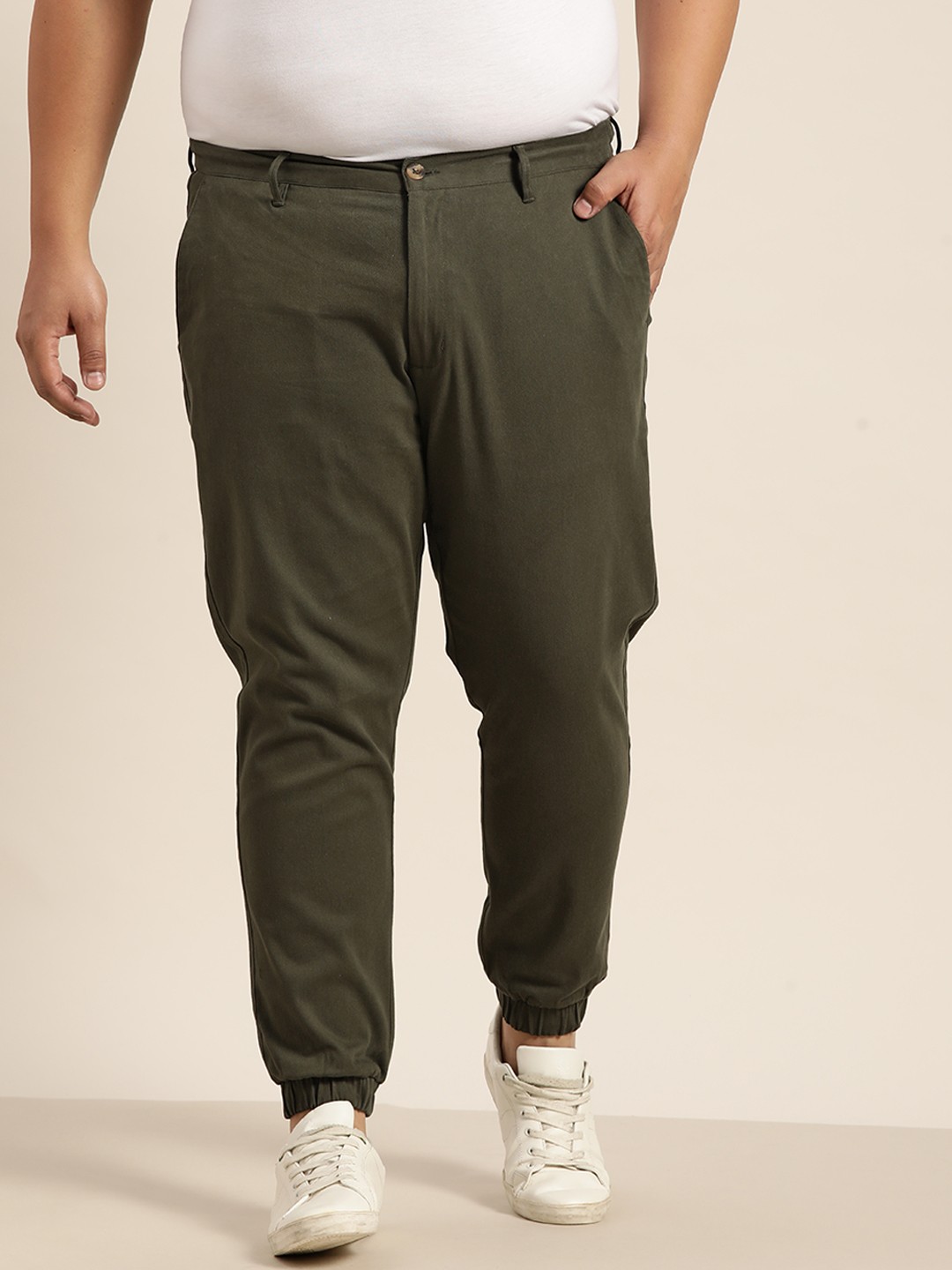 

Sztori Men Plus Size Olive Green Solid Joggers Trousers