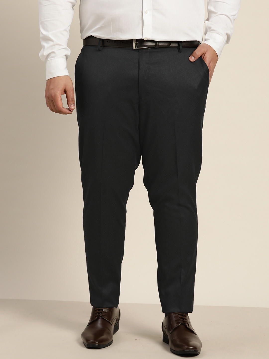 

Sztori Men Plus Size Black Solid Formal Trousers