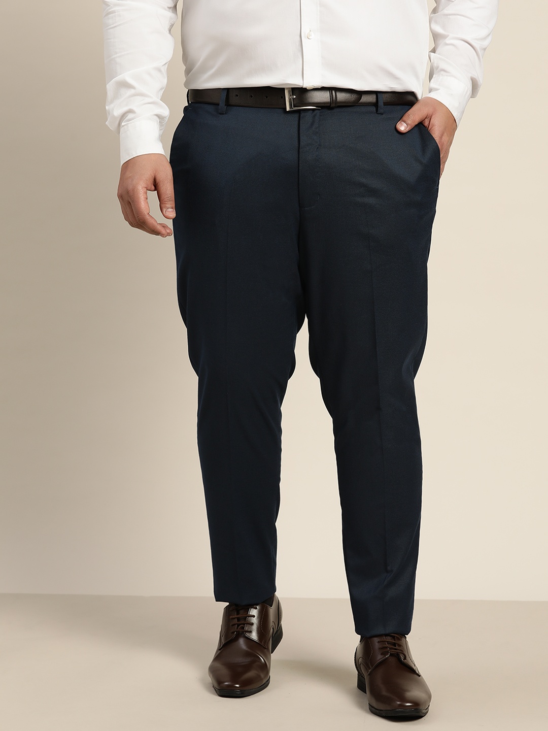 

Sztori Men Plus Size Navy Blue Solid Formal Trousers