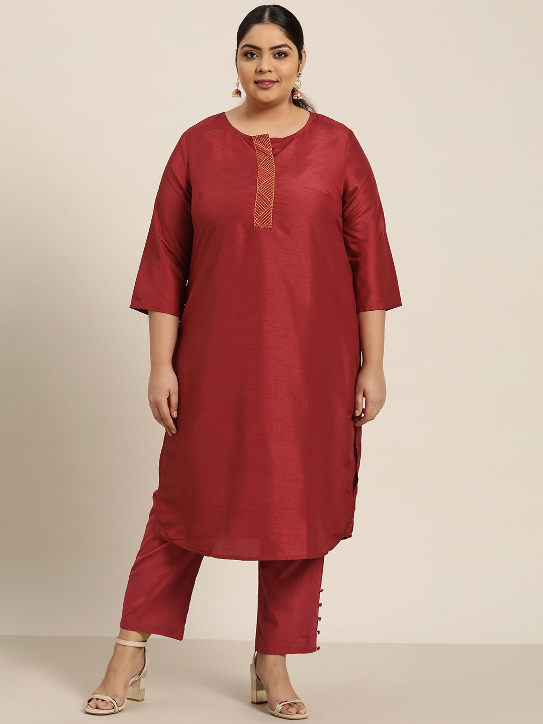 

Sztori Women Plus Size Maroon Thread Work Kurta