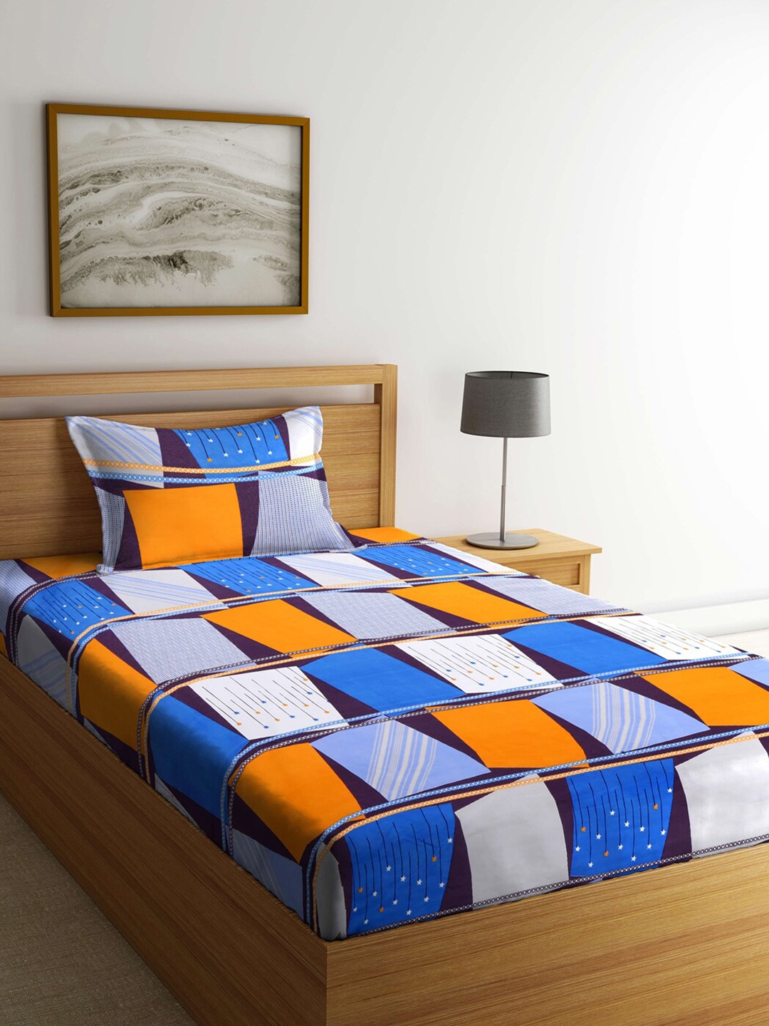 

KLOTTHE Multicoloured 300 TC Single Bedsheet with 1 Pillow Covers, Multi