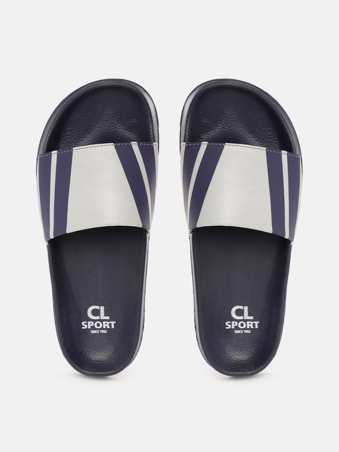 

Carlton London sports Women Grey & Navy Blue Striped Sliders