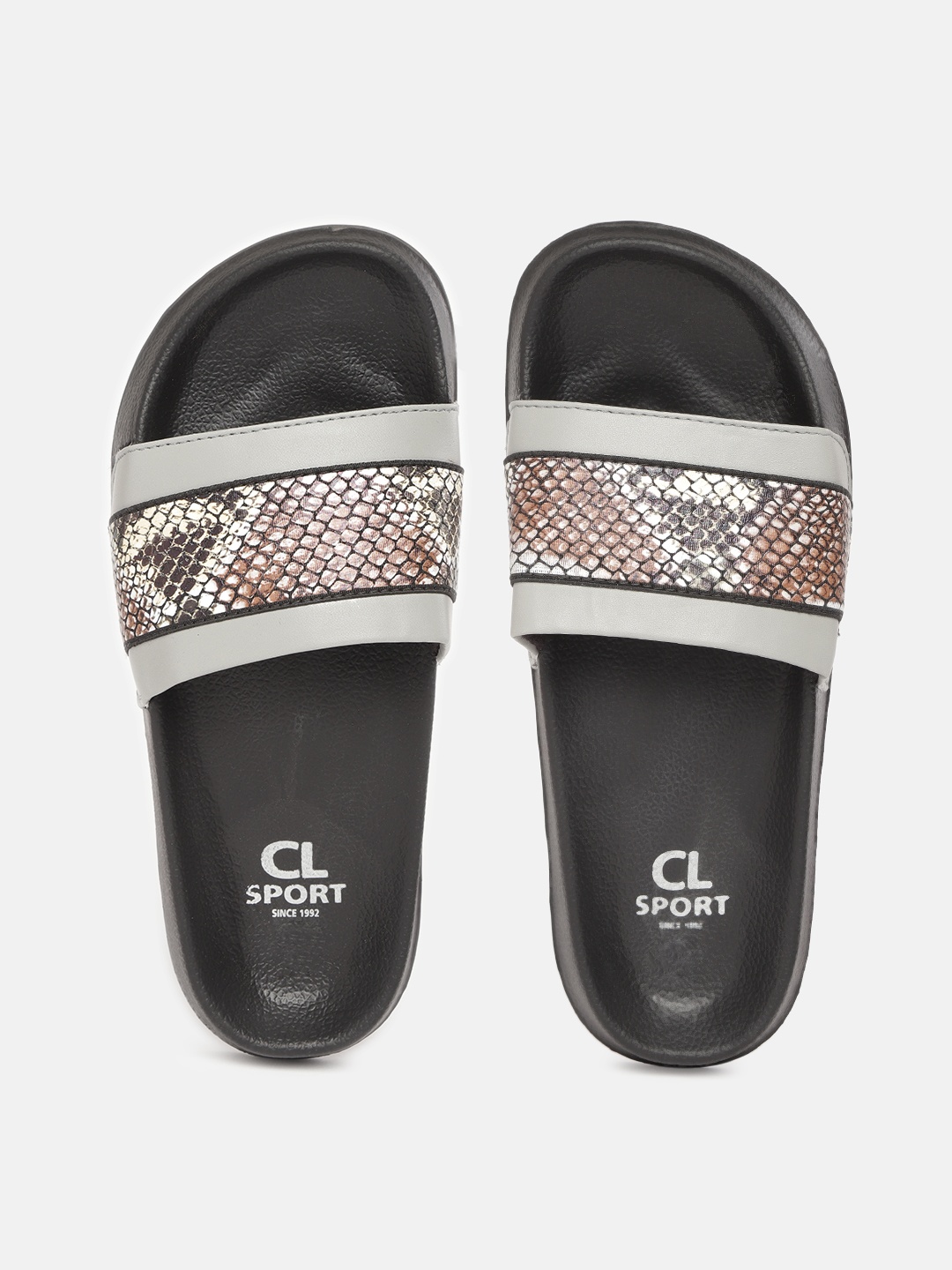 

Carlton London sports Women Grey & Brown Snakeskin Texture Sliders