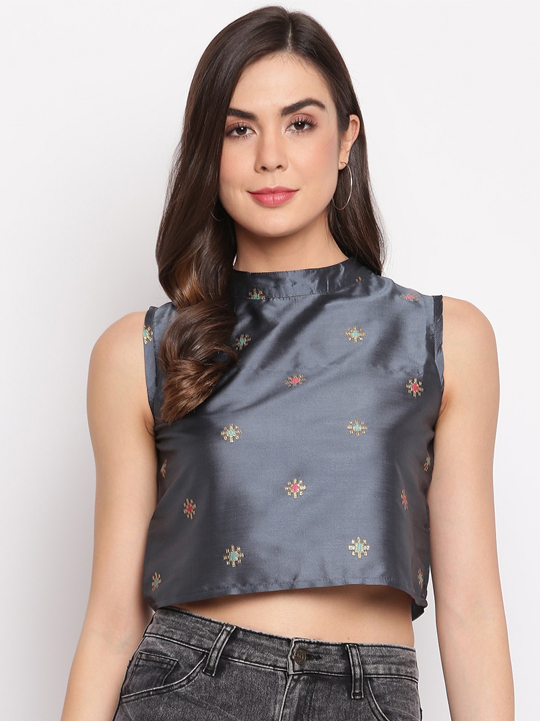 

Mayra Black Women Pure Silk Regular Crop Top