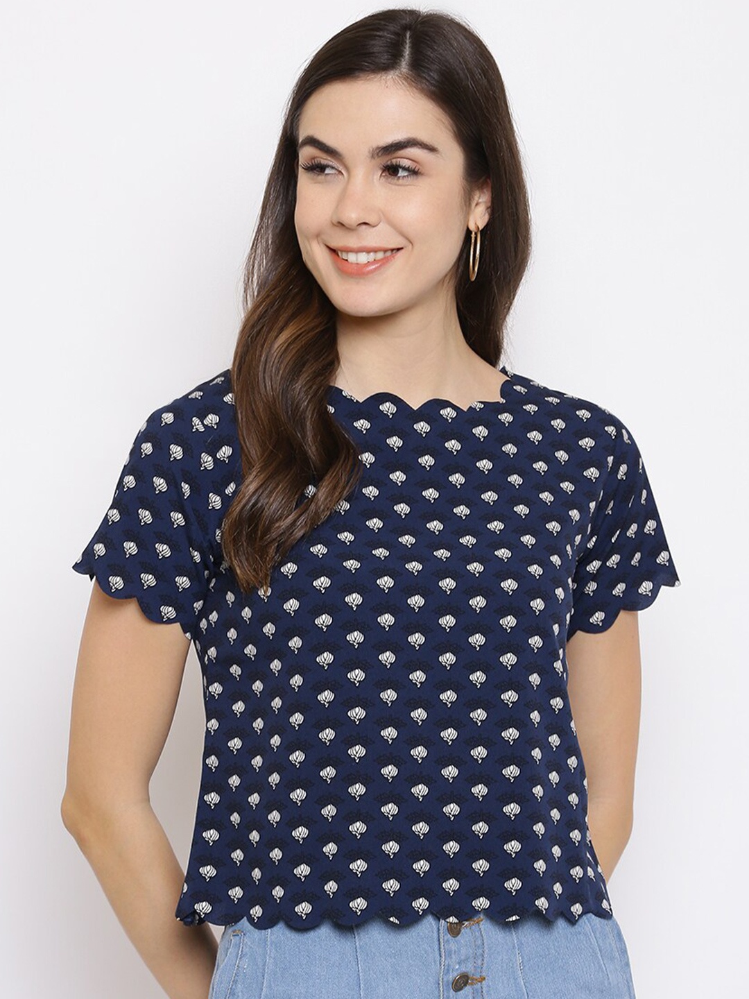 

Mayra Navy Blue Crepe Regular Top