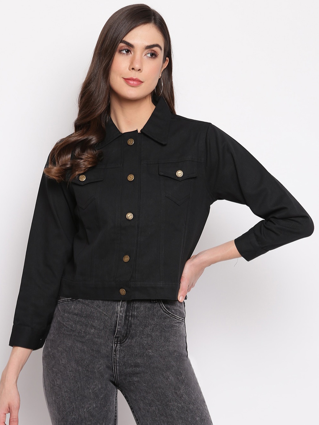 

Mayra Women Black Crop Denim Jacket