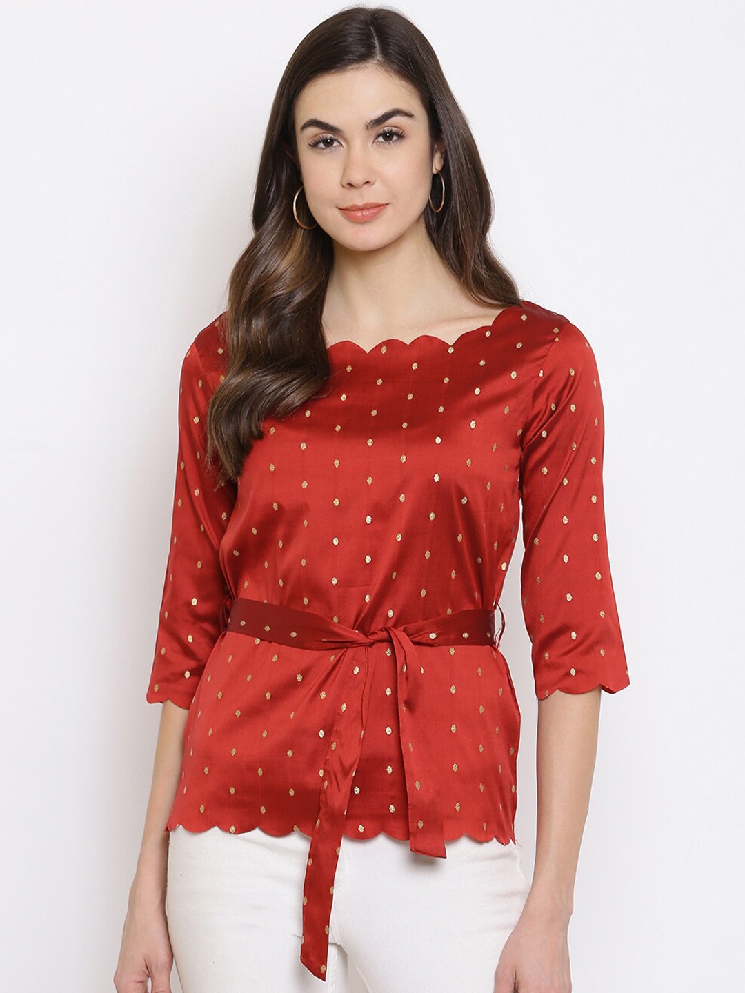 

Mayra Women Red Waist Tie-Ups Regular Top