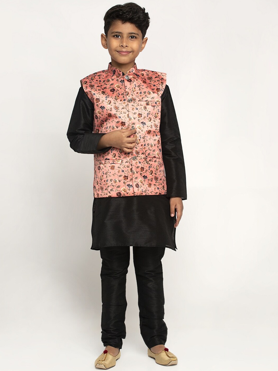 

KRAFT INDIA Boys Black Dupion Silk Kurta with Churidar