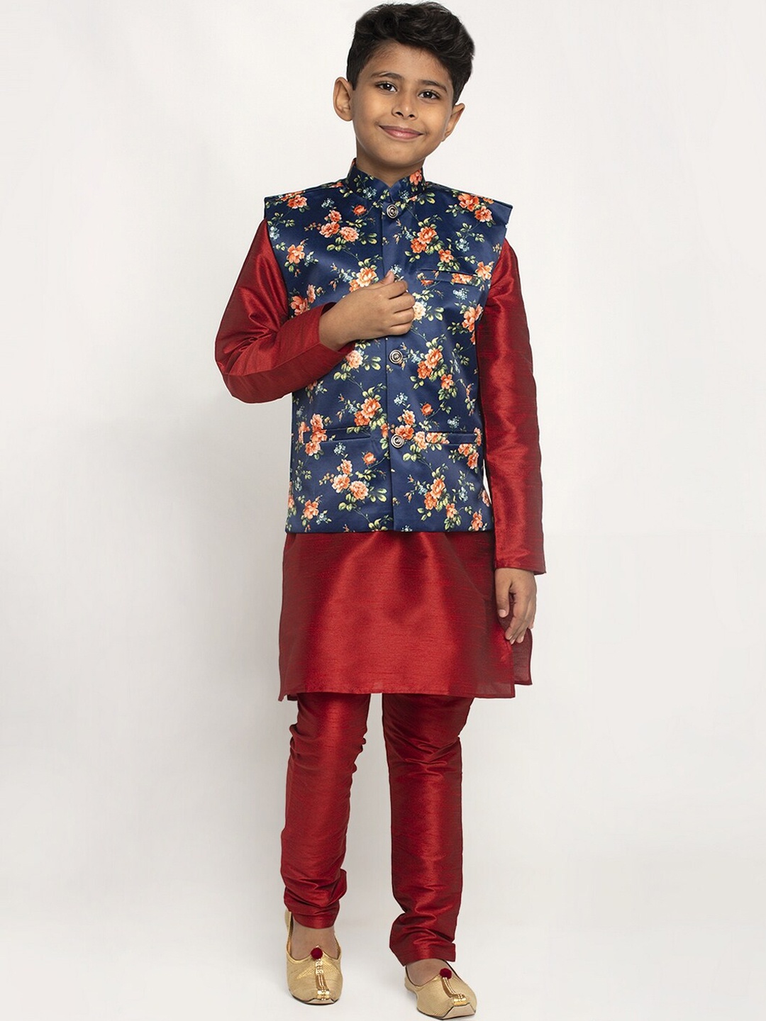 

KRAFT INDIA Boys Maroon Dupion Silk Kurta with Pyjamas