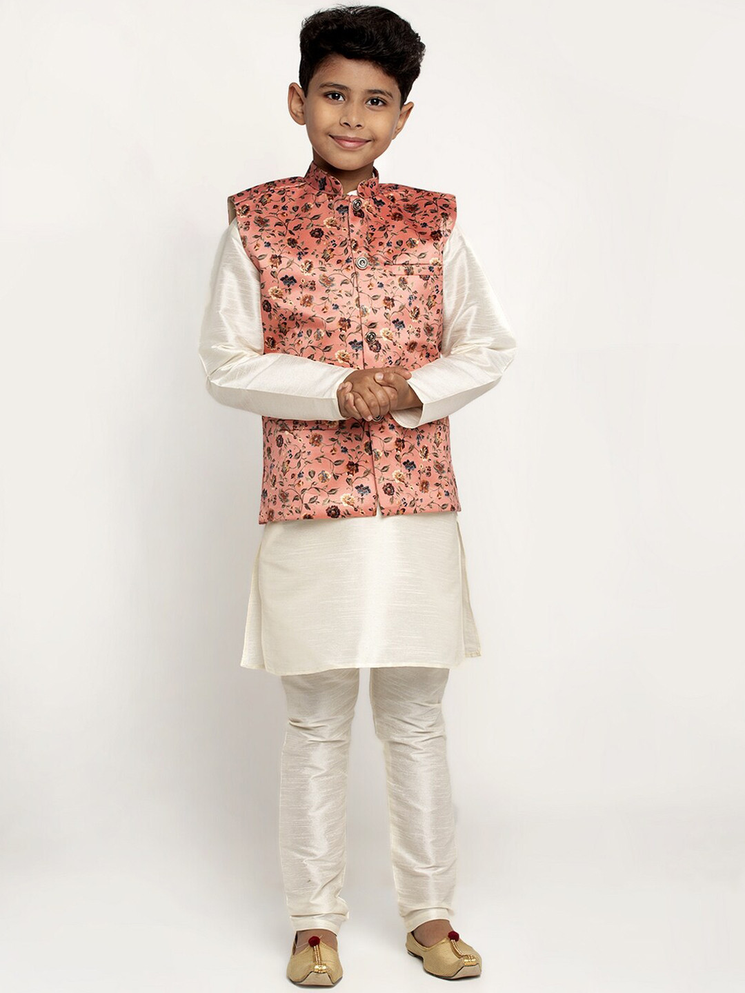 

KRAFT INDIA Boys Cream-Coloured Dupion Silk Kurta with Churidar