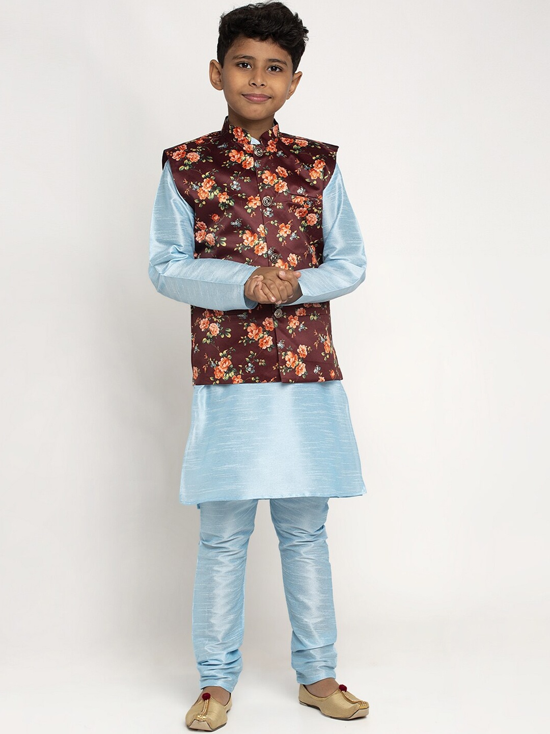 

KRAFT INDIA Boys Blue Dupion Silk Kurta with Churidar