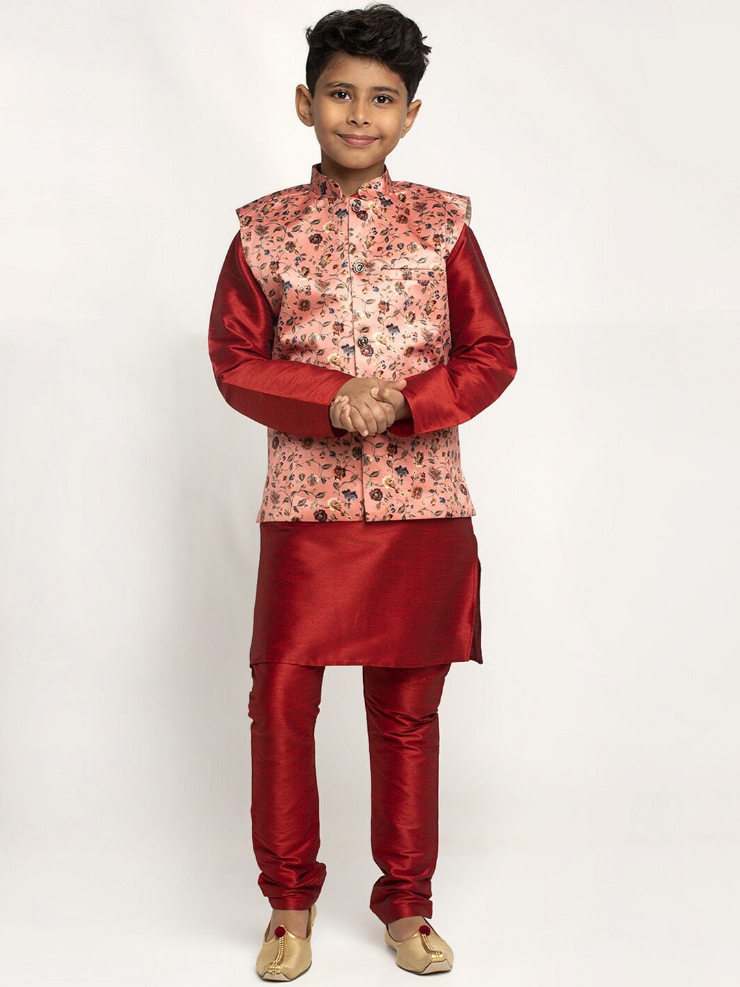 

KRAFT INDIA Boys Maroon Dupion Silk Kurta with Pyjamas