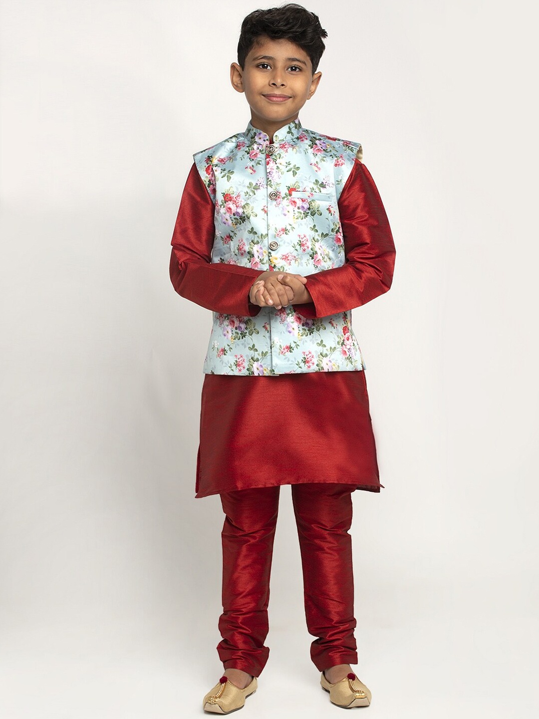 

KRAFT INDIA Boys Maroon Dupion Silk Kurta with Churidar