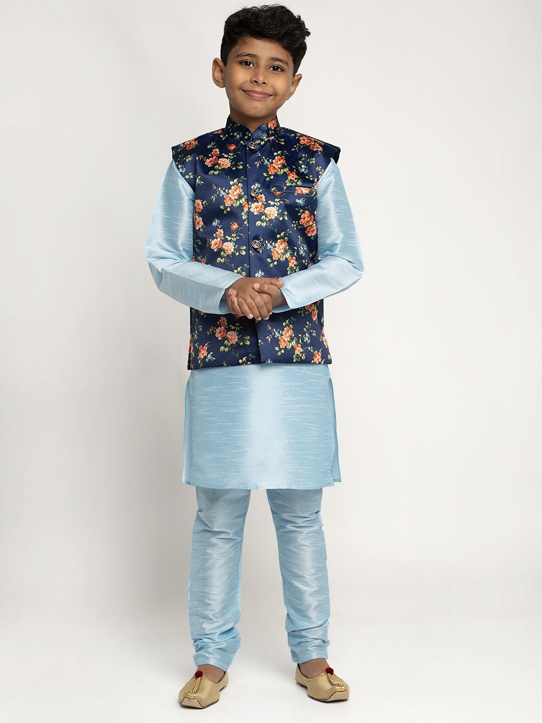 

KRAFT INDIA Boys Blue Dupion Silk Kurta with Churidar