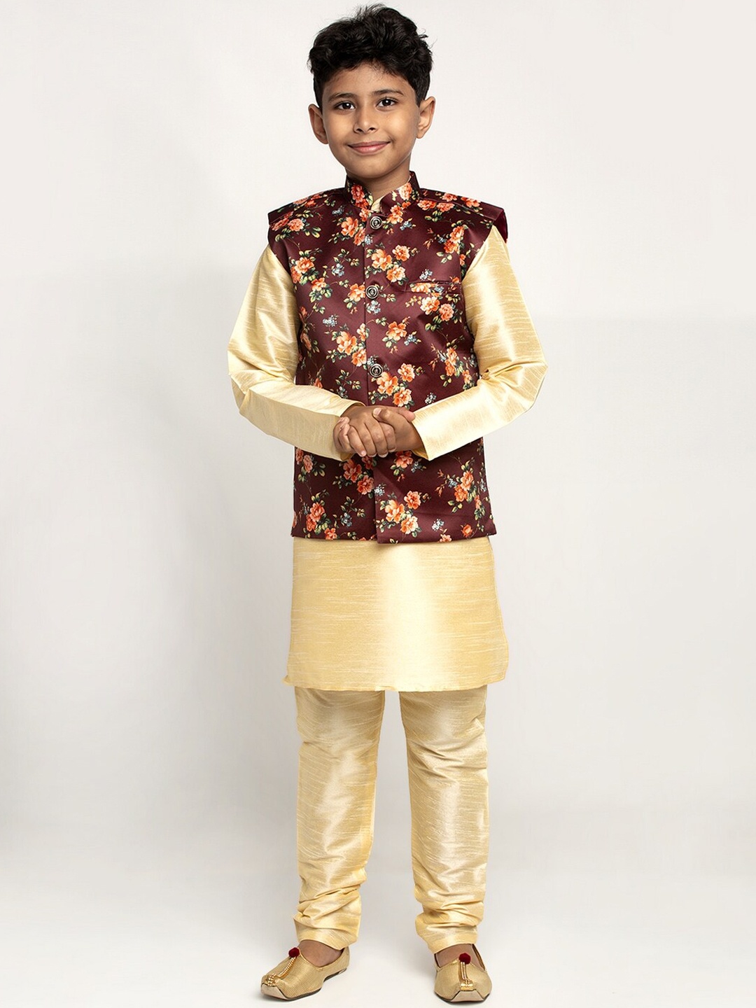 

KRAFT INDIA Boys Cream-Coloured Dupion Silk Kurta with Churidar