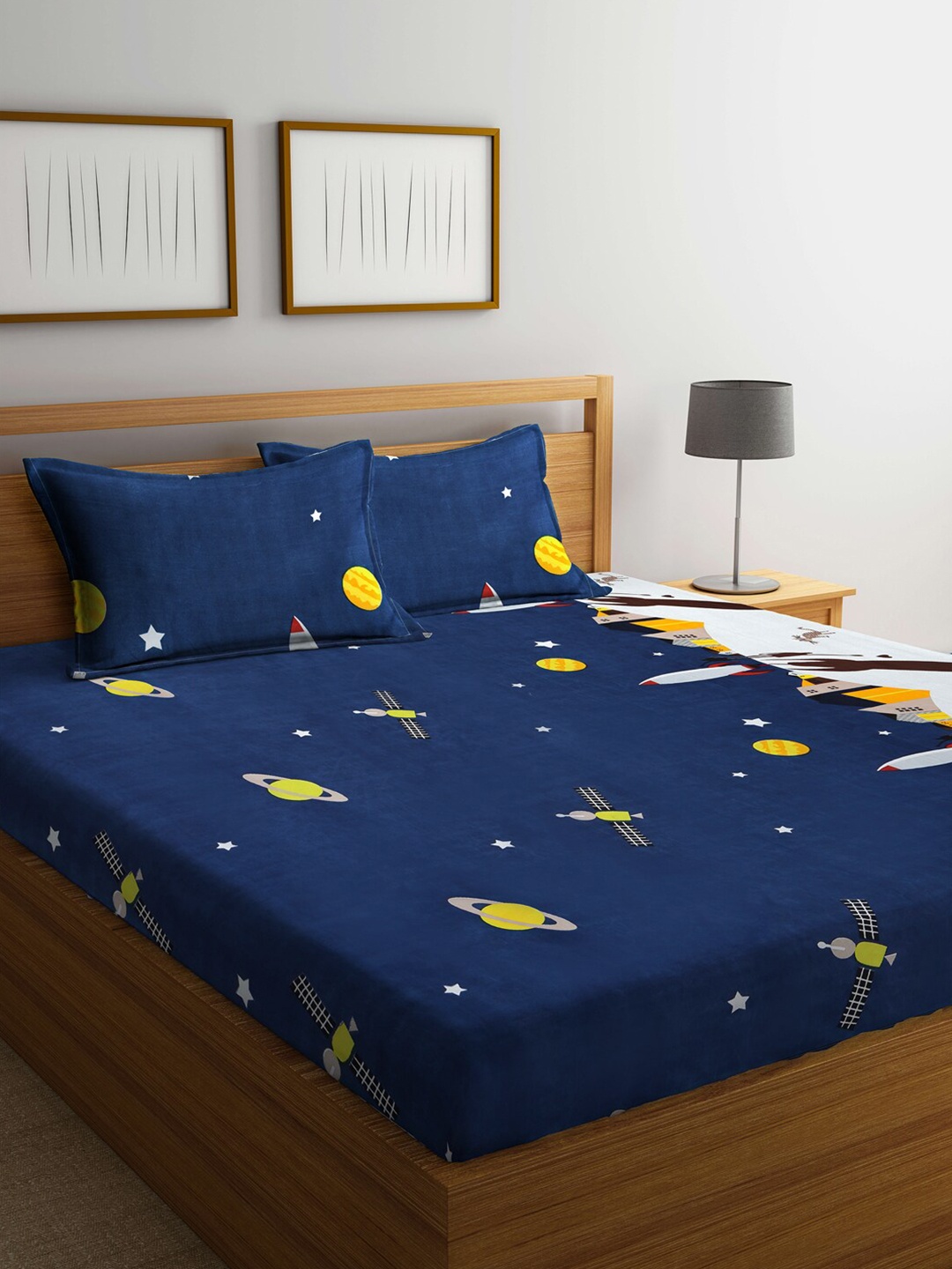

Klotthe Blue Kids 210 TC Printed Cotton Blend King Size Bedsheet With 2 Pillow covers