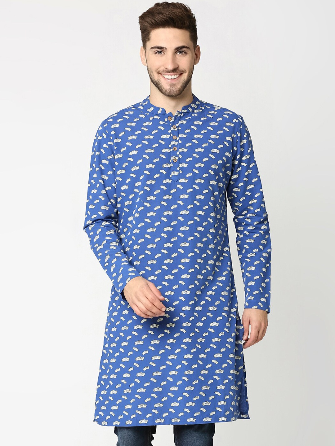 

Bewakoof Men Navy Blue & White Kurta