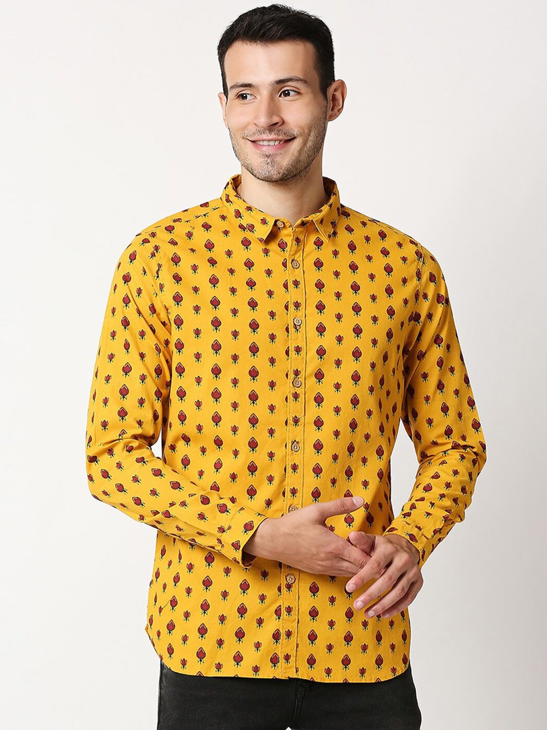 

Bewakoof Men Mustard Yellow Floral Printed Kurta