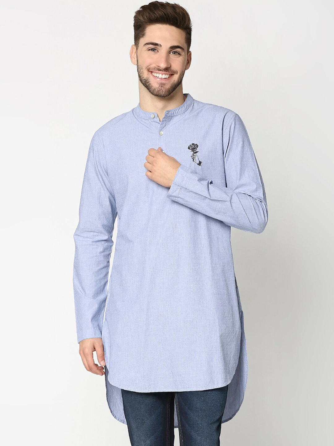 

Bewakoof Men Blue & White Solid Kurta