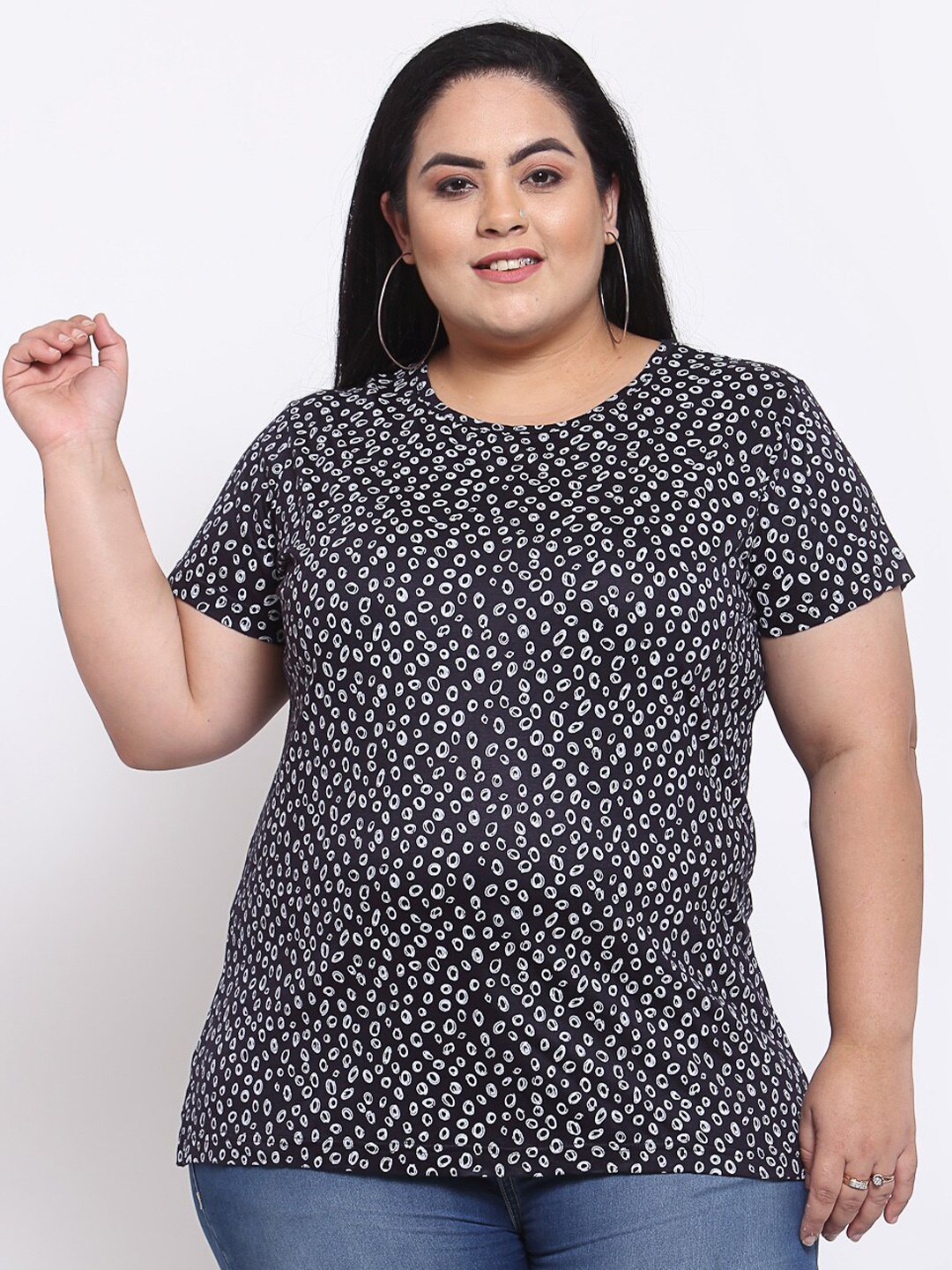 

plusS Women Black Printed T-shirt