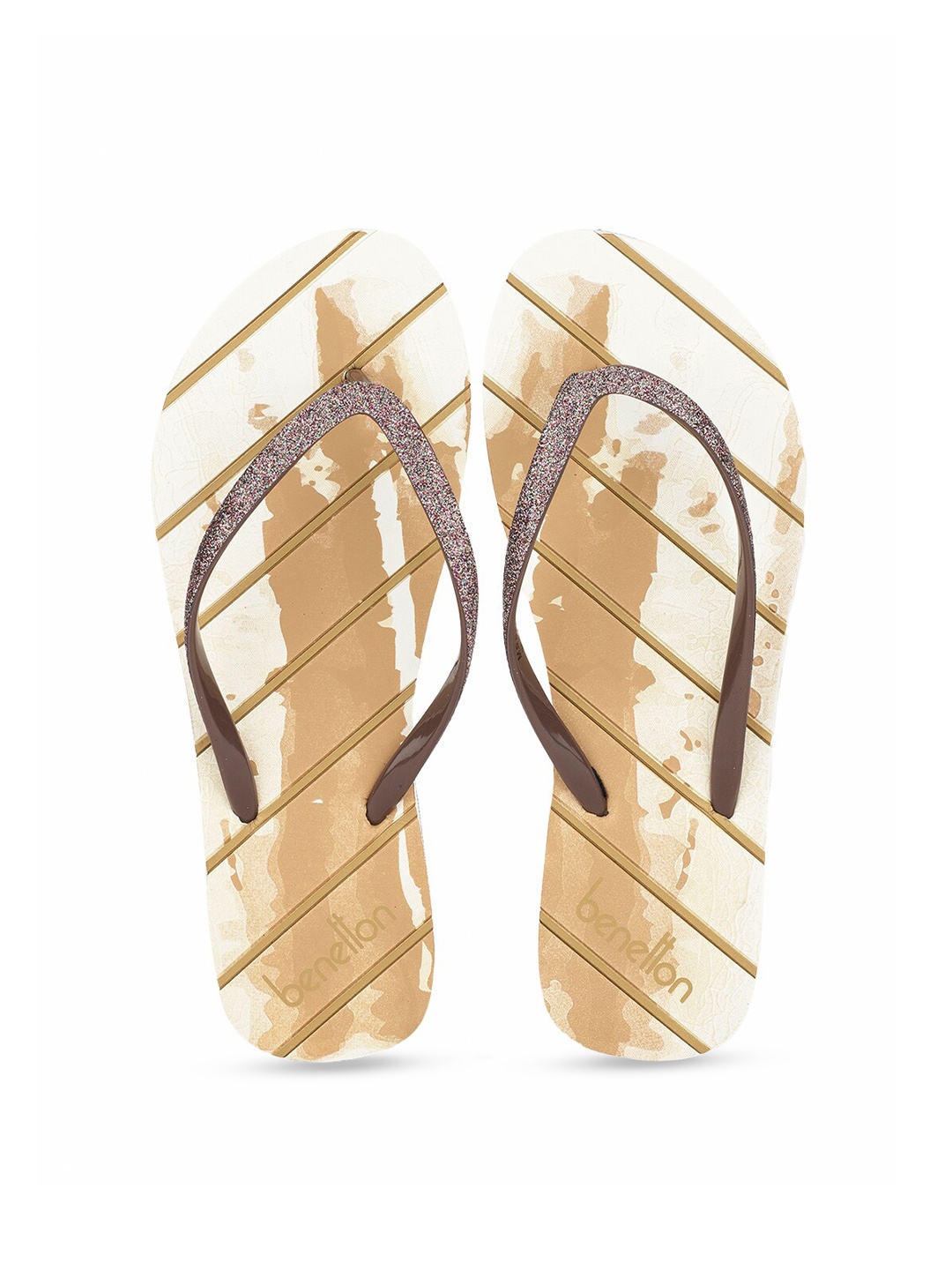 

United Colors of Benetton Women Beige & Brown Striped Thong Flip-Flops