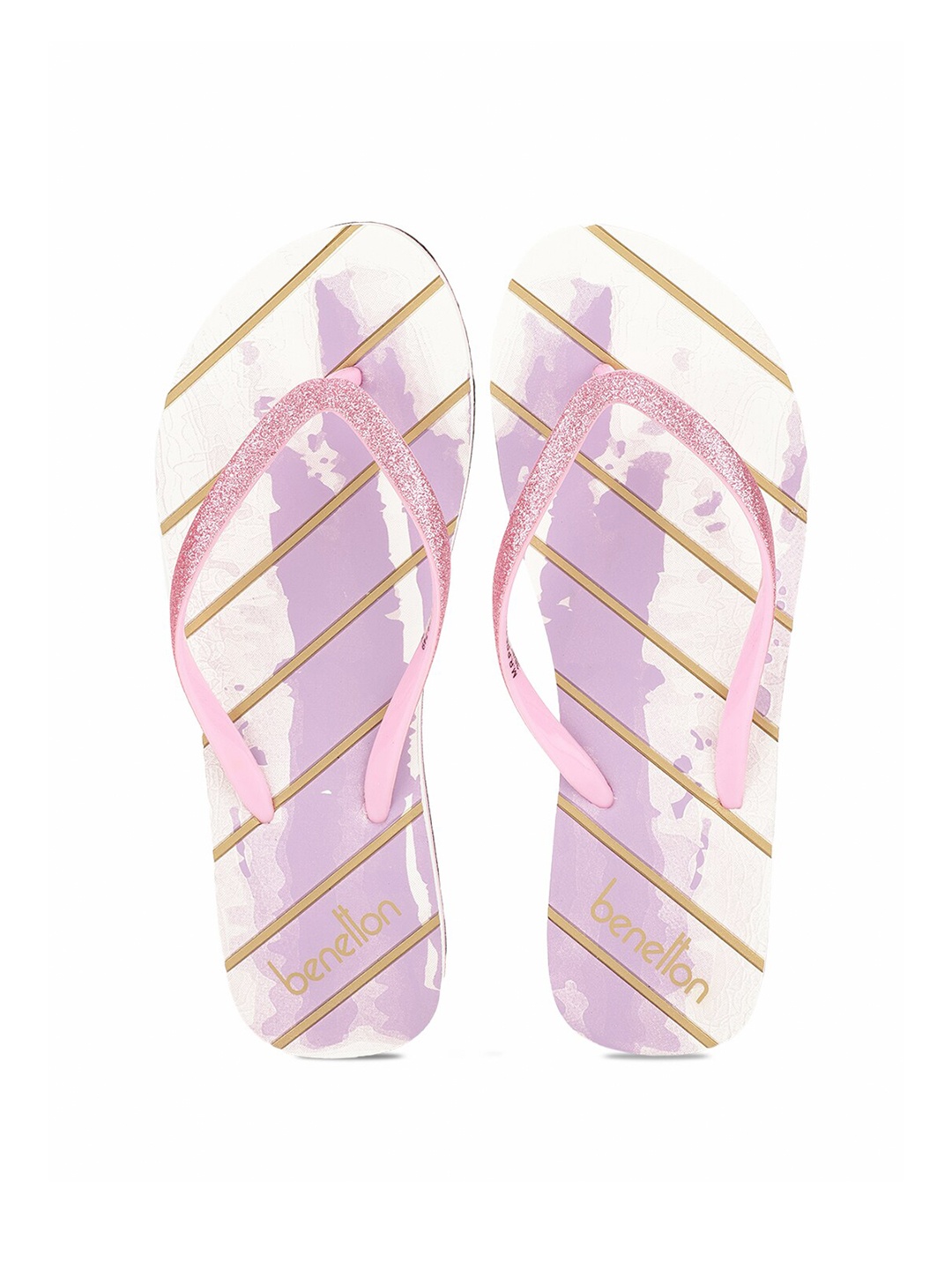 

United Colors of Benetton Women Purple & Pink Striped Rubber Thong Flip-Flops