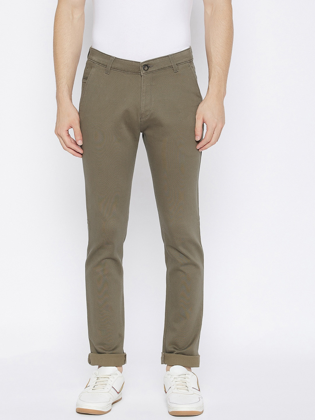 

Crimsoune Club Men Olive Green Mid-Rise Slim Fit Trousers