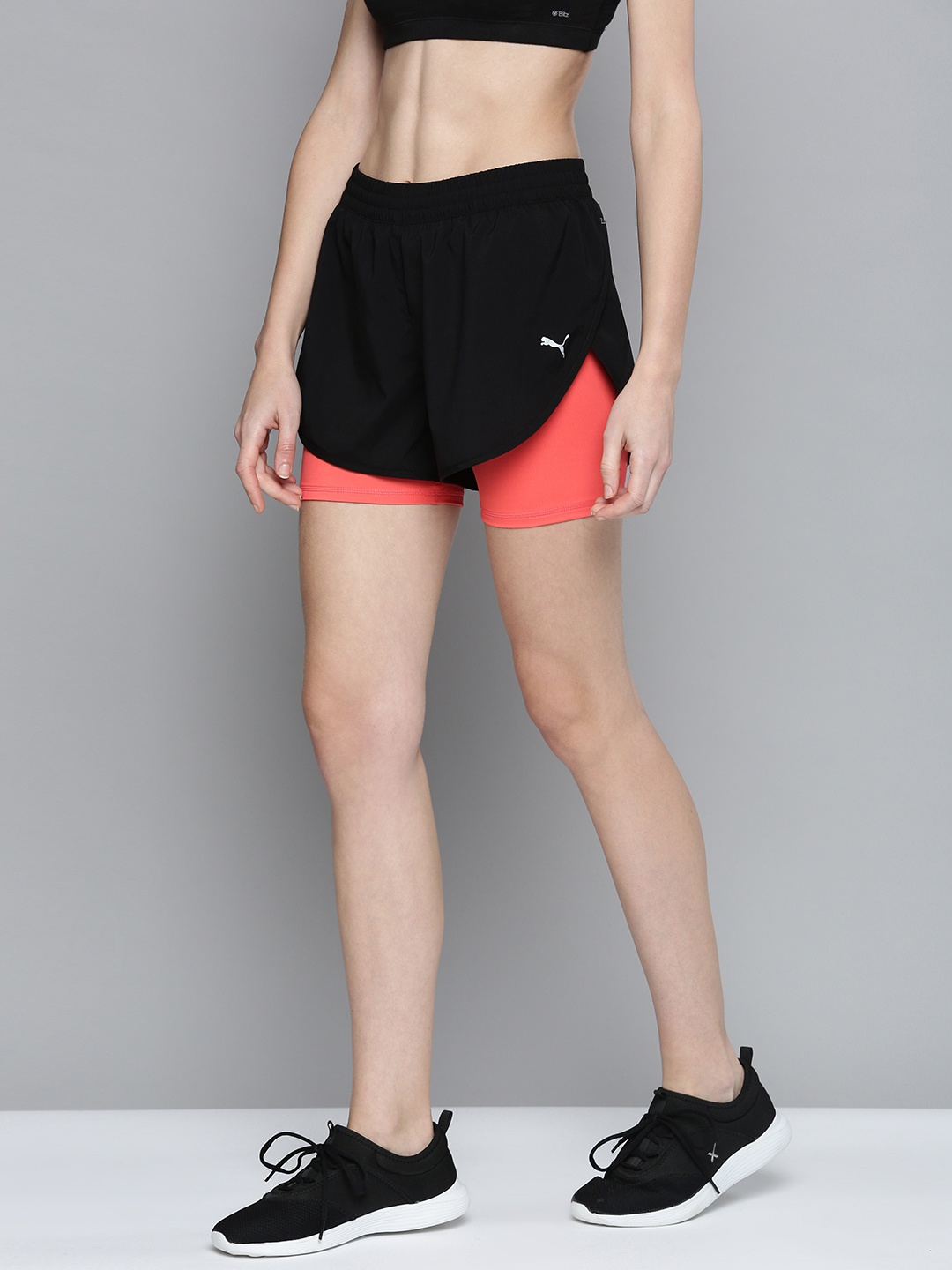 

Puma Women Black DryCell Colourblocked Layered 2-in-1 Run Shorts