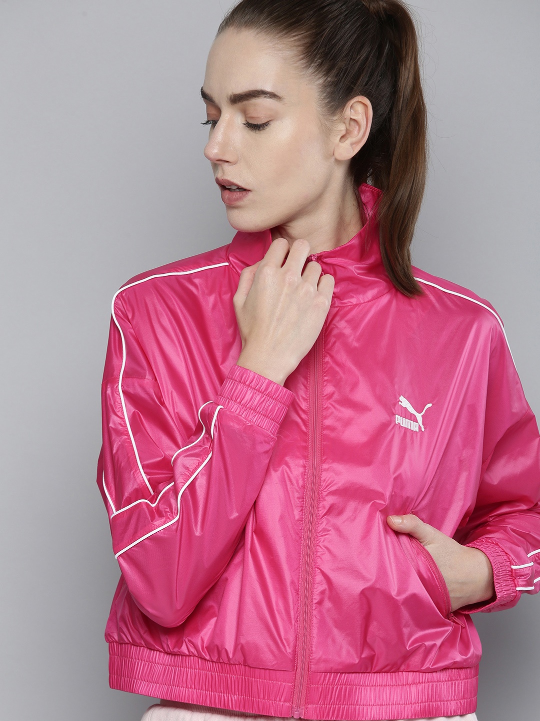 

Puma Women Pink Solid Iconic T7 Relaxed Crop Sporty Sustainable Jacket