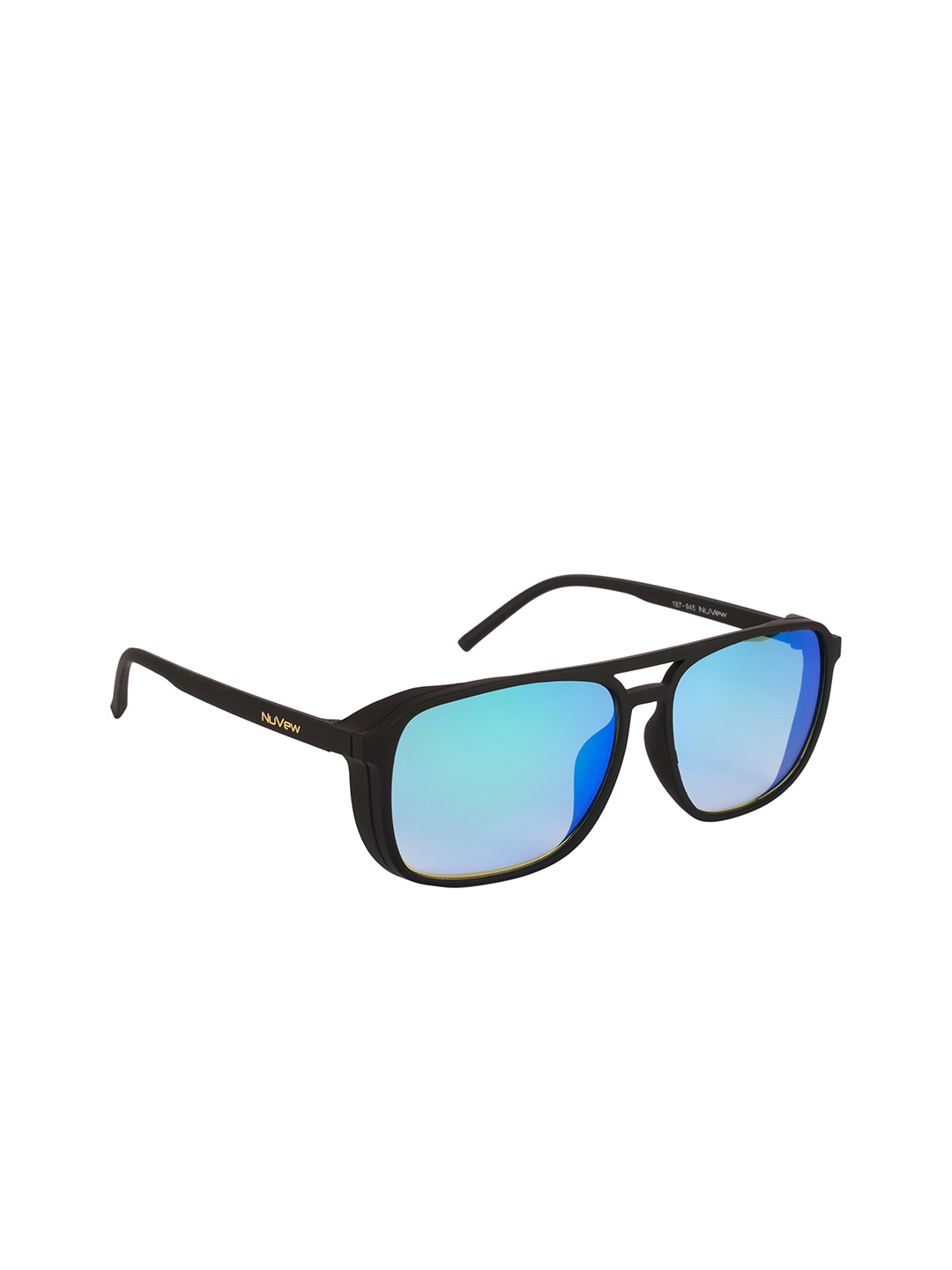 

NuVew Unisex Mirrored Lens & Black UV Protected Square Sunglasses, Green