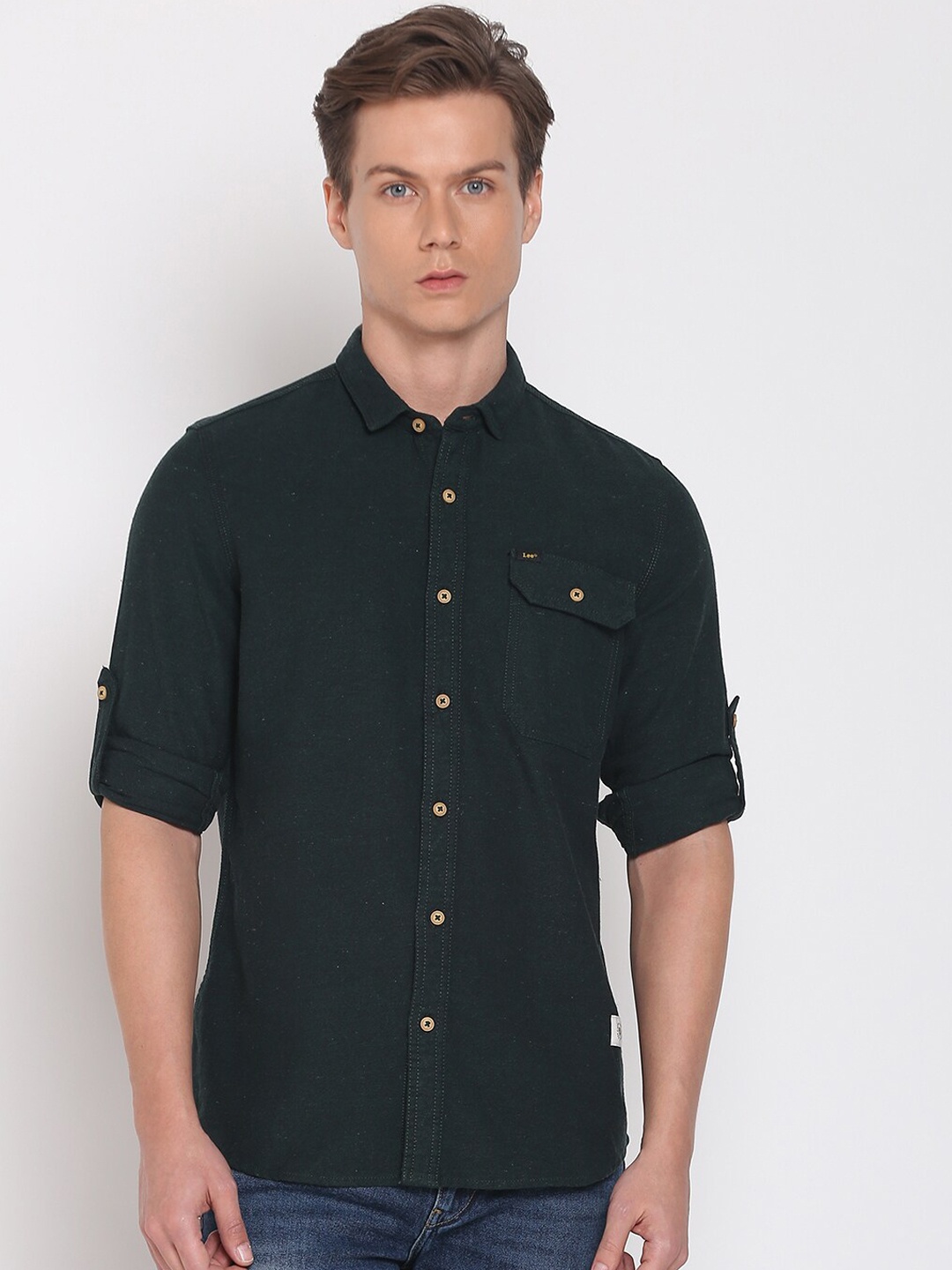 

Lee Men Green Slim Fit Casual Shirt
