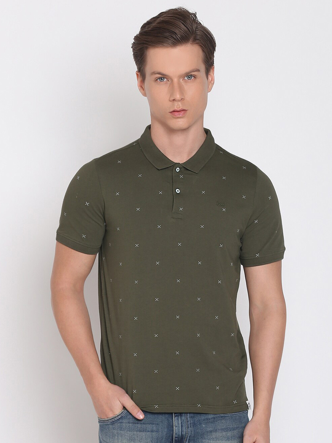 

Lee Men Olive Green Printed Slim Fit T-shirt