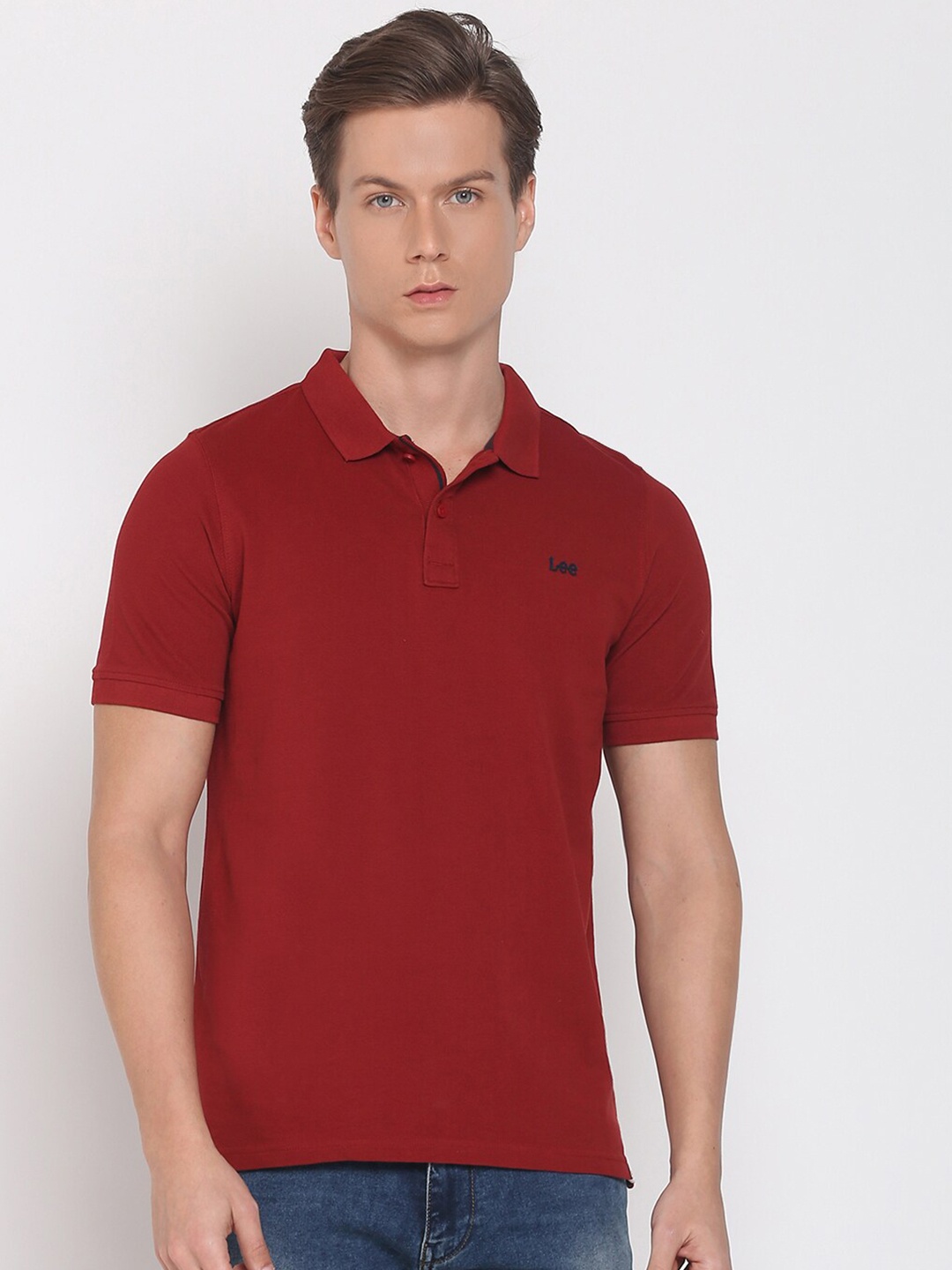 

Lee Men Red Polo Collar Slim Fit T-shirt