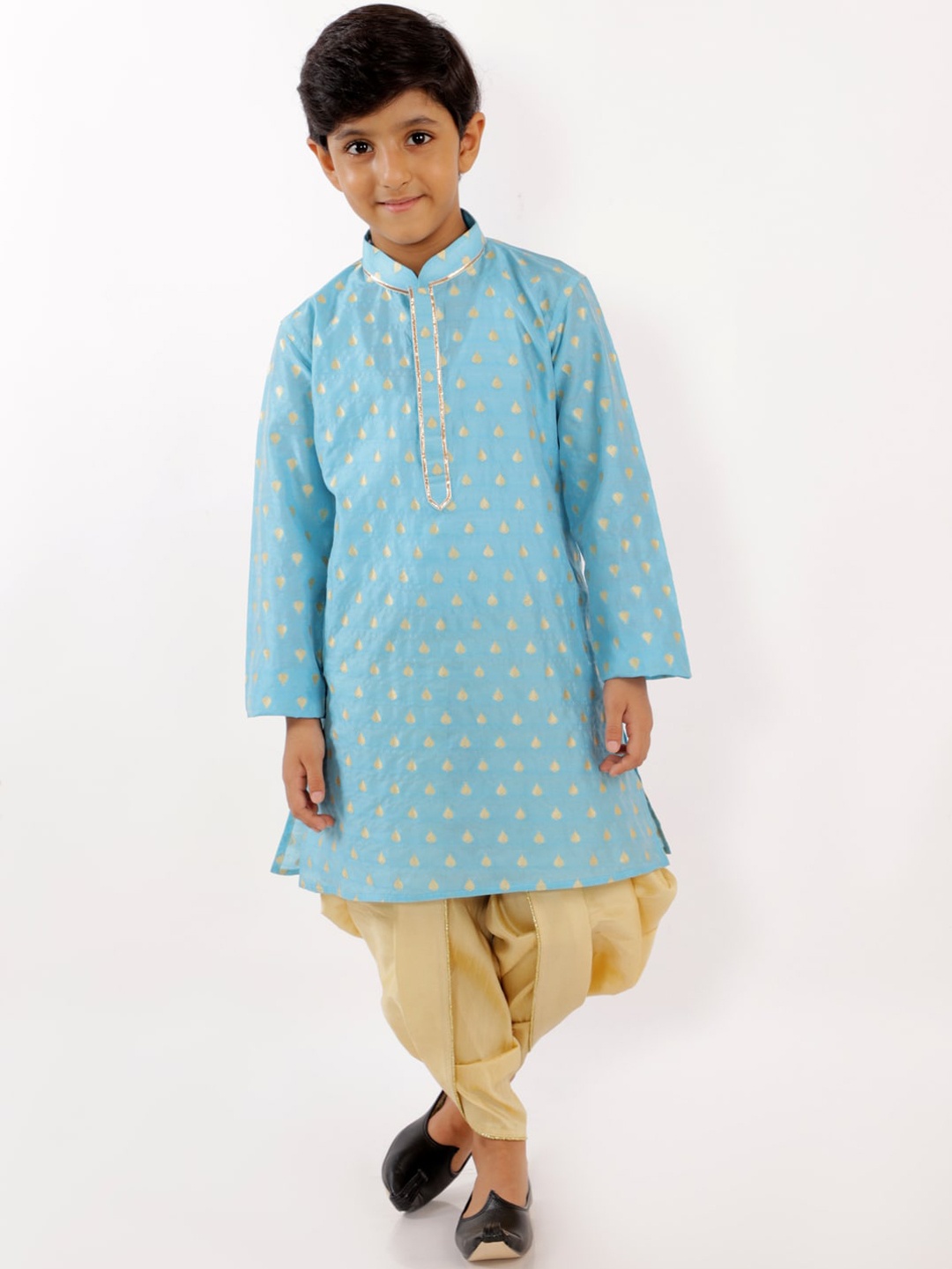 

YK Boys Blue Ethnic Motifs Gotta Patti Kurta with Dhoti Pants & With Dupatta