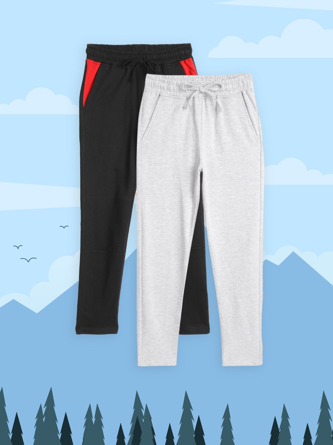 

YK Basics Boys Pack of 2 Solid Trackpants, Grey melange
