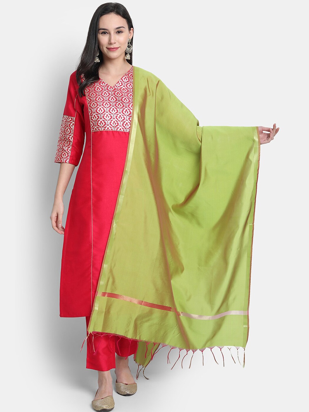 

Janasya Women Pink Kurti with Trousers & Dupatta