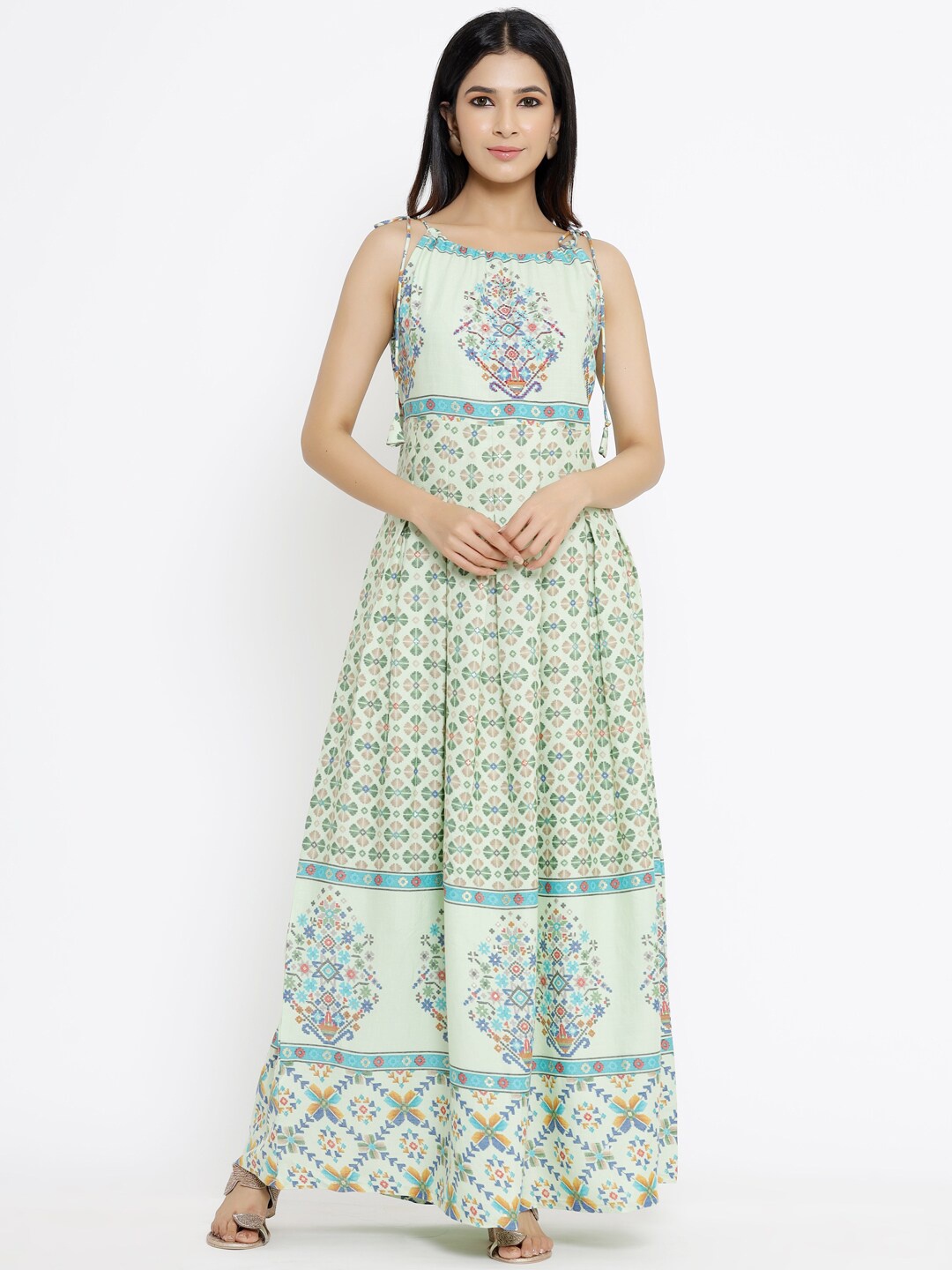 

DIVYANK Green Ethnic Motifs Maxi Dress