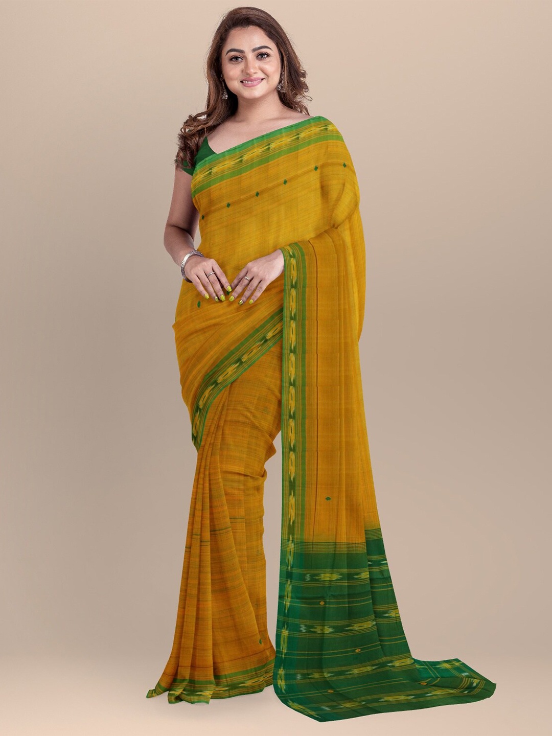 

APCO Yellow & Green Woven Design Pure Cotton Saree