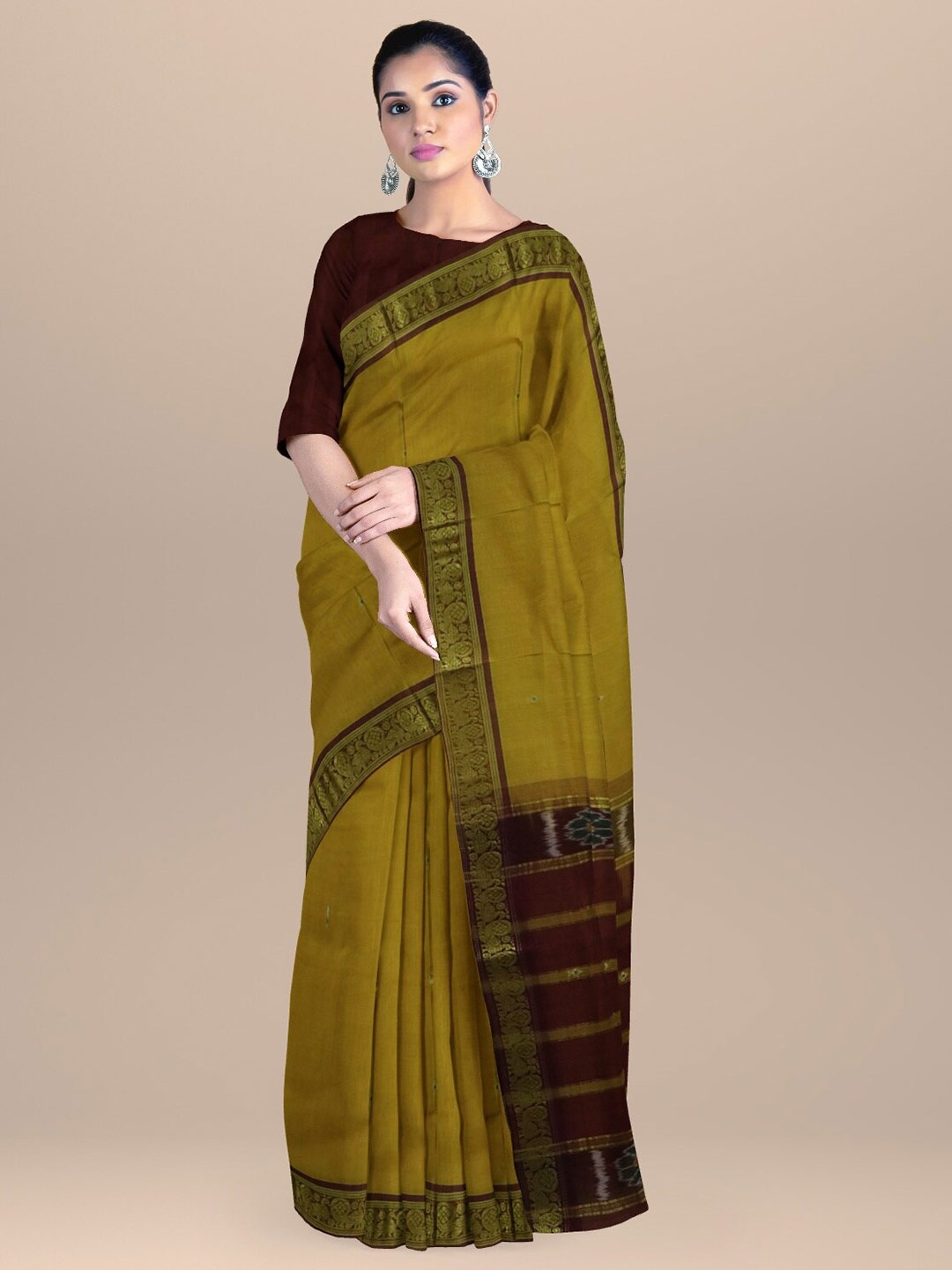 

APCO Olive Green & Maroon Woven Design Zari Pure Cotton Saree