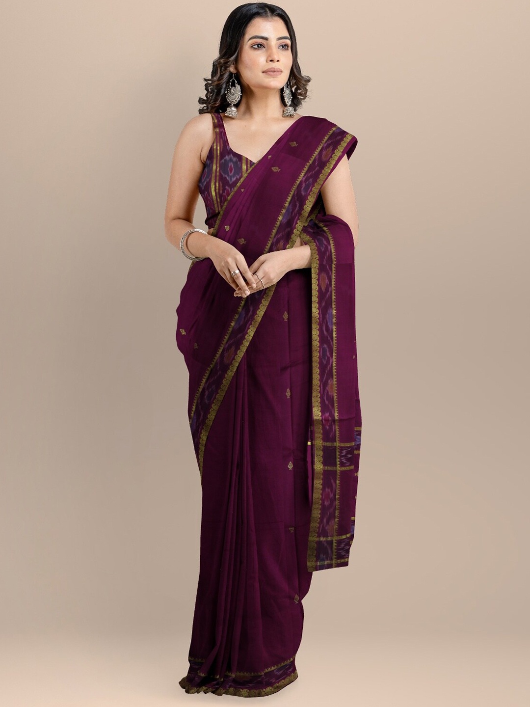 

APCO Burgundy Woven Design Zari Pure Cotton Saree