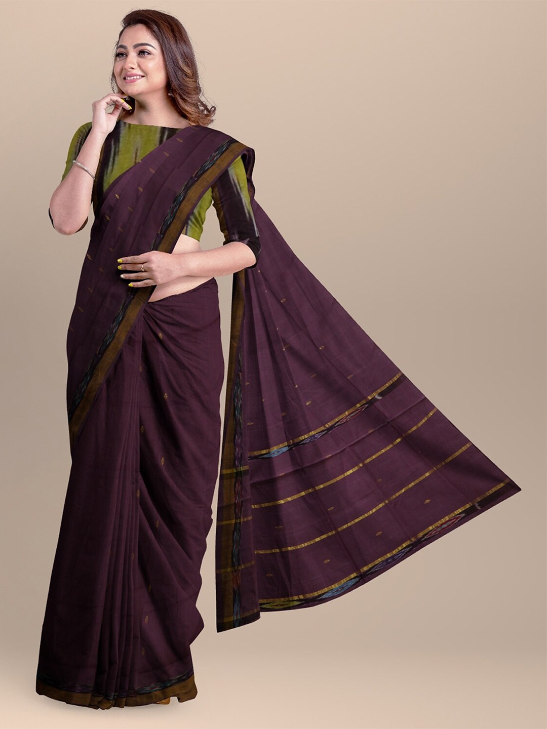 

APCO Burgundy Woven Design Zari Pure Cotton Saree