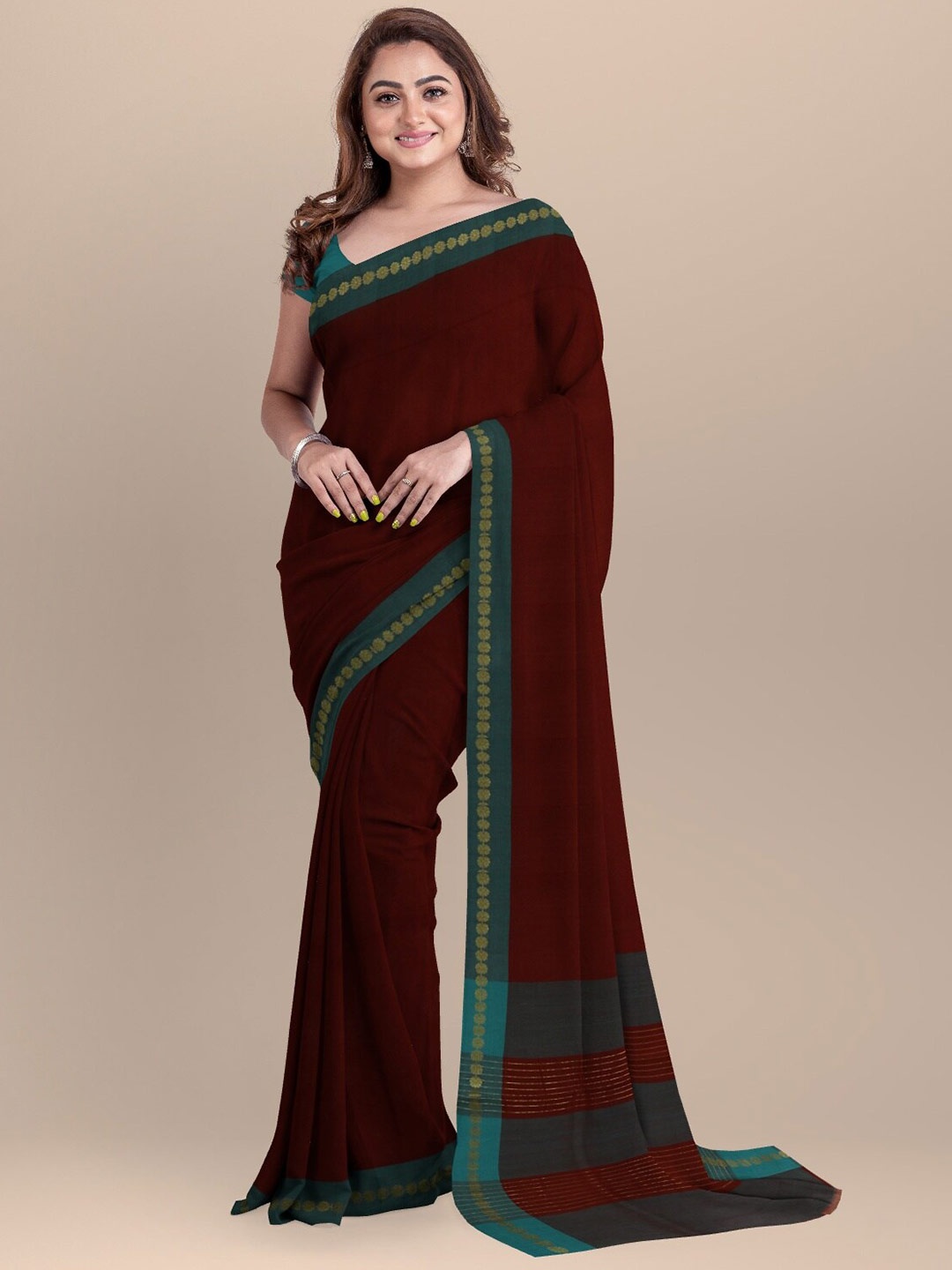 

APCO Red & Green Woven Design Zari Pure Cotton Saree