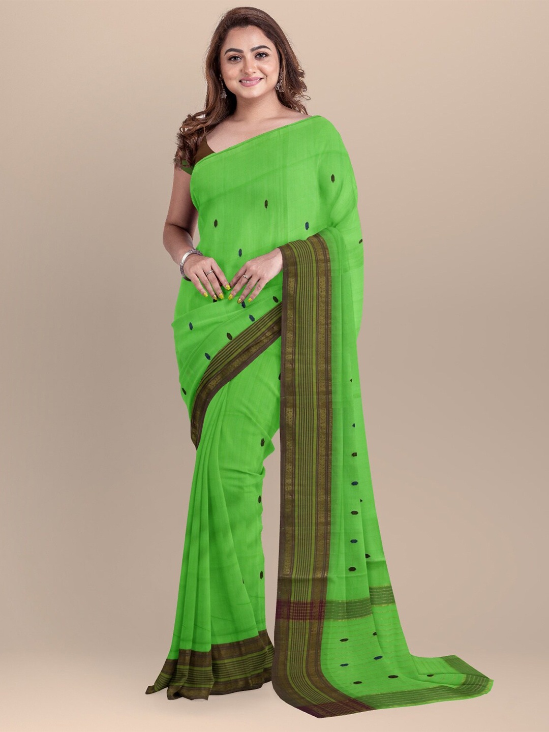 

APCO Green & Maroon Woven Design Zari Pure Cotton Saree