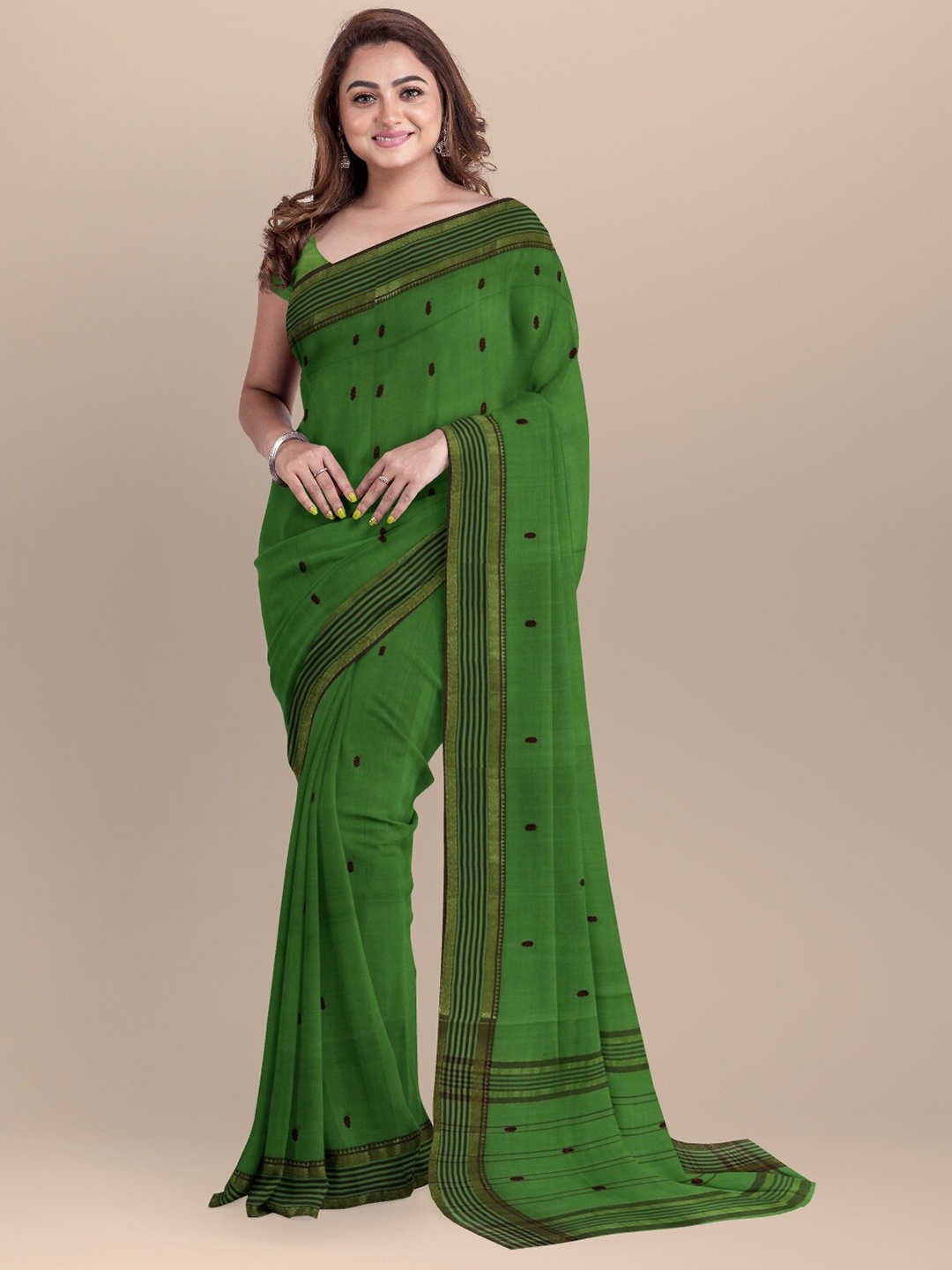 

APCO Green & Maroon Woven Design Zari Pure Cotton Saree