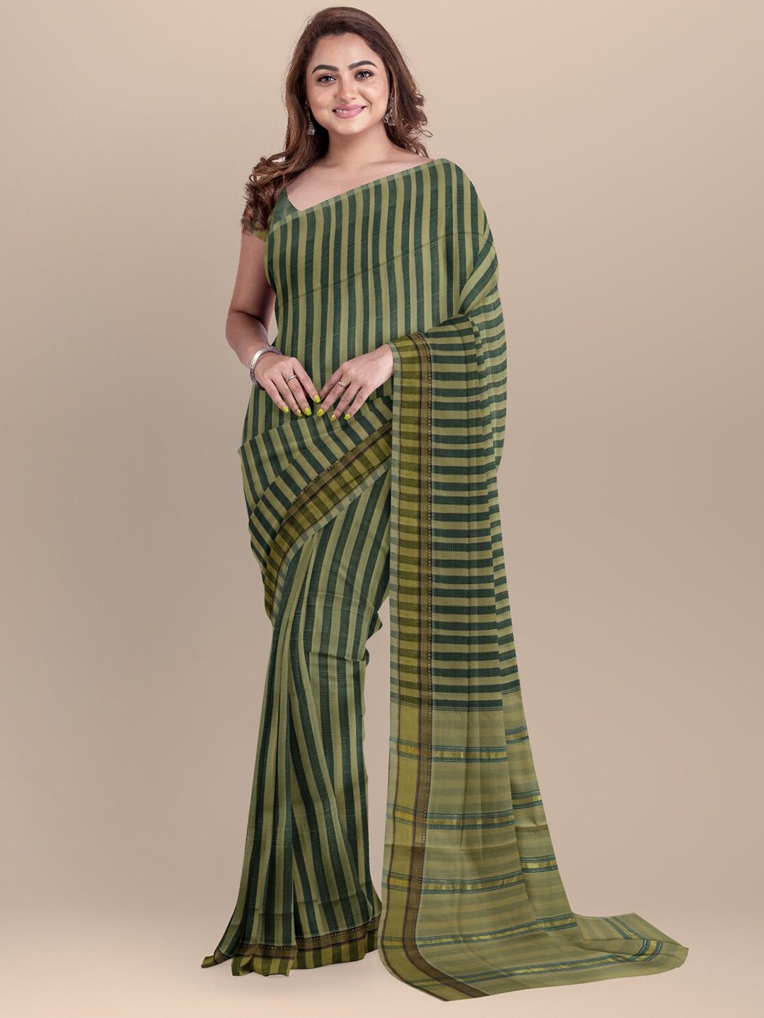 

APCO Green & Olive Green Woven Design Pure Cotton Saree