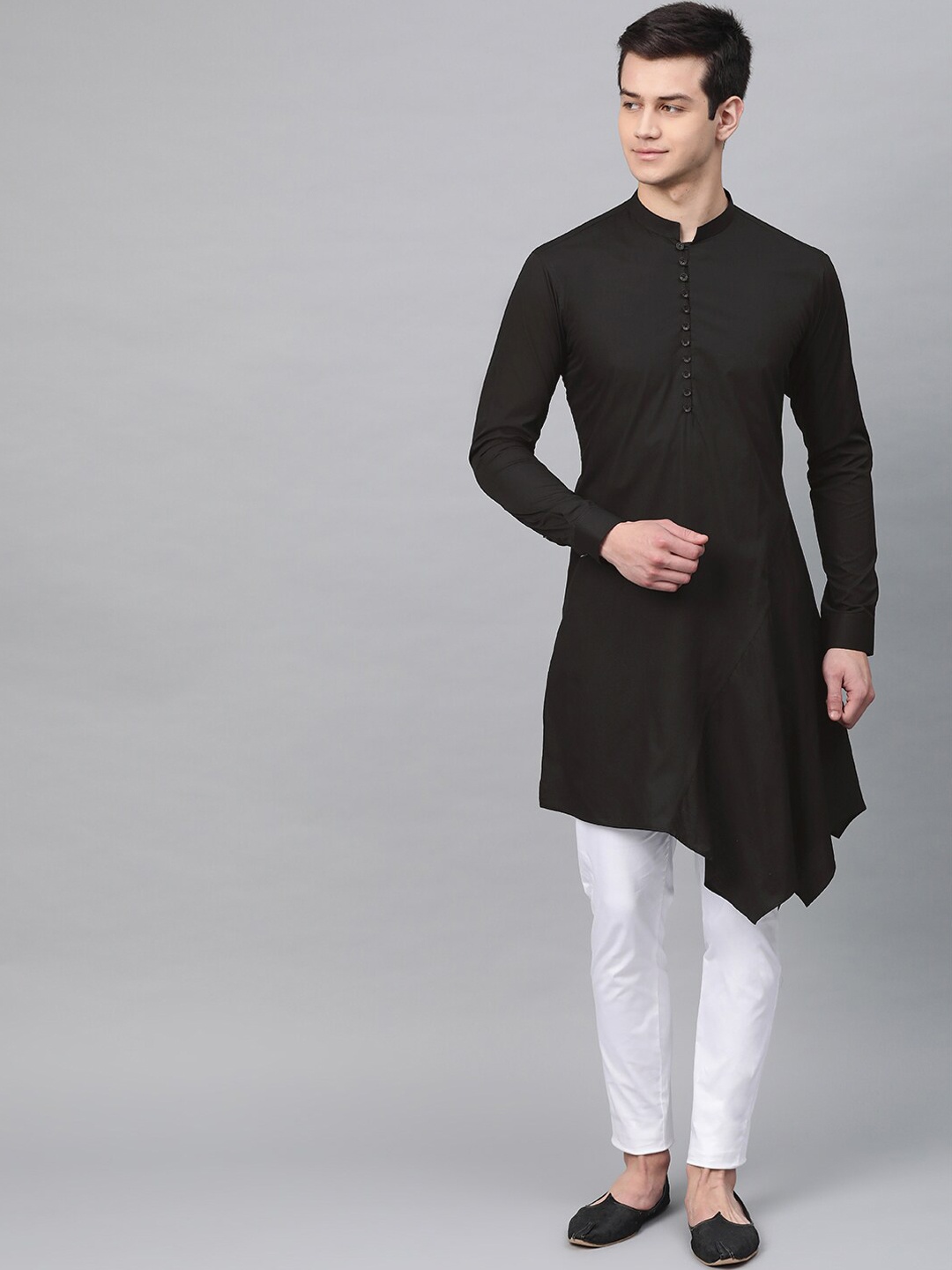 

See Designs Men Black Asymmetrical Kurta