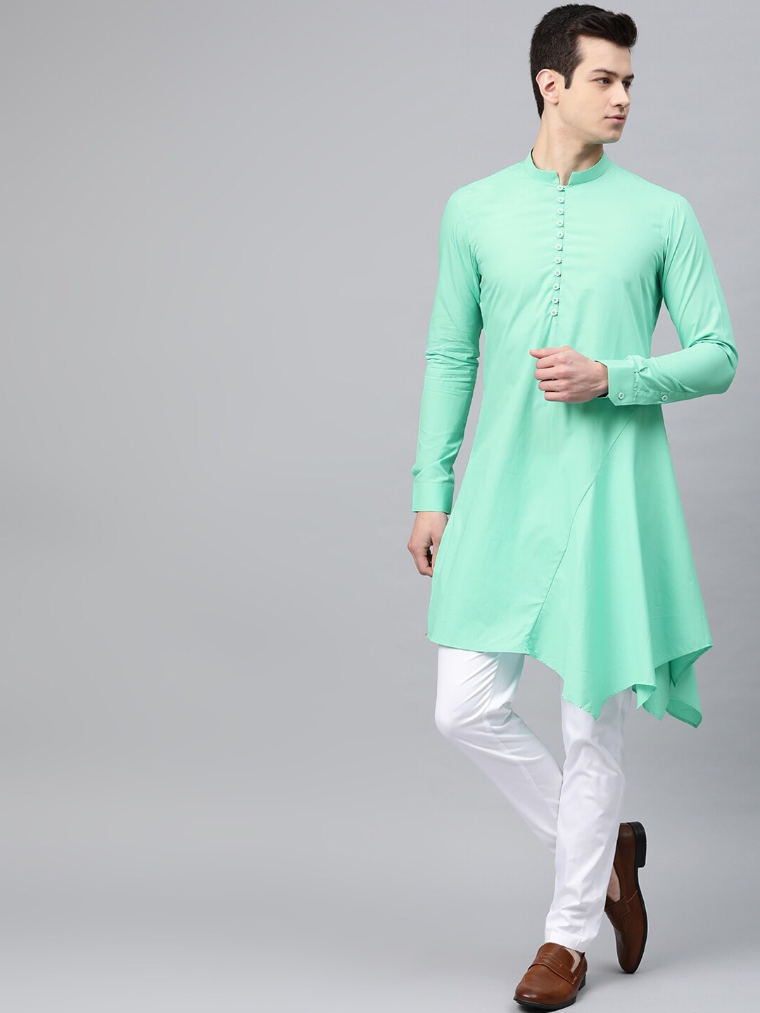 

See Designs Men Sea Green Asymmetric Kurta