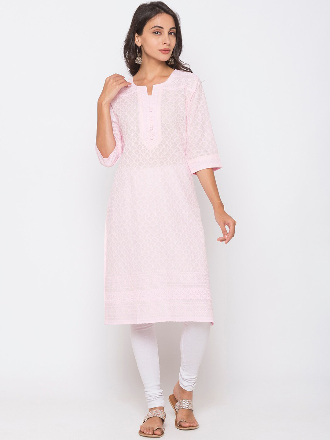 

ZOLA Women Pink Floral Embroidered Chikankari Kurta