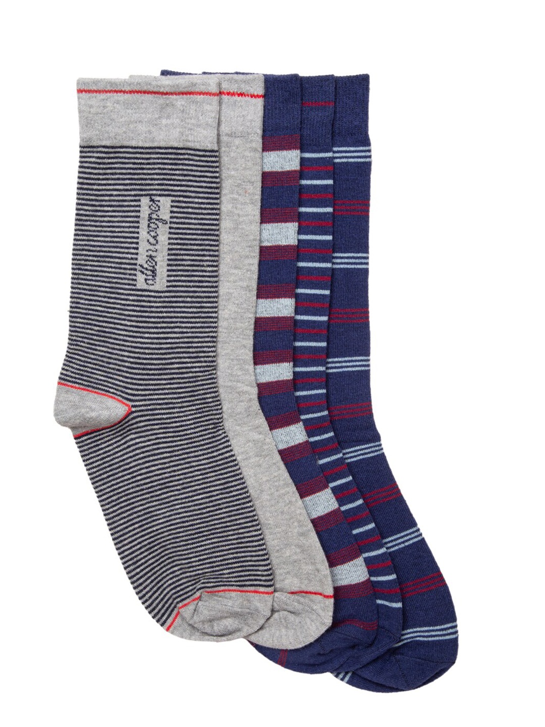 

Men Pack Of 5 Assorted Striped Cotton Calf-Length Socks